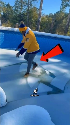 He stepped into the frozen pool… and regretted it instantly!