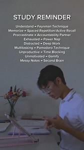 Read for details… ⤵️ (save post for later) (follow me @chee_hee_ for more study tips 💕) (& comment your tips to help each other too 🥰) 1. Feynman Technique🧑‍🏫 Feynman Technique is a learning strategy that was developed by physicist Richard Feynman. The technique involves four steps: (1) Choose a concept you want to understand, (2) Teach it to someone else, (3 Identify gaps in your understanding, and (4) Review and simplify. By explaining the concept in simple terms, you can identify any area