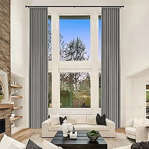 Fcosie Grey 14ft Extra Tall Velvet Ceiling to Floor Curtains, 52" Wide Pinch Pleated Full Blackout Drapery for Traverse Rod, Extra Long 100% Room Darkening Drapes (52" W by 168" L, 2 Panels)