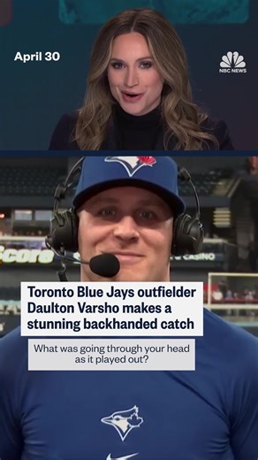 Toronto Blue Jays outfielder Daulton Varsho makes a stunning backhanded catch. | NBC News