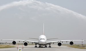 First A380 flight to Pakistan welcomed with pomp and style at Islamabad airport