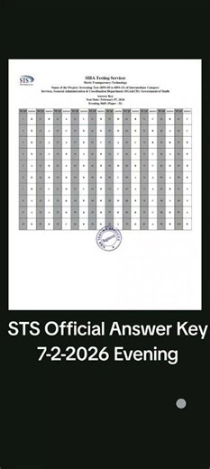 STS Official Answer Key 7-2-2026 Evening IBA Screening Test Intermediate Paper II Answer Key