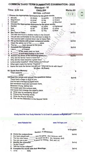 6th th 3rd mid term exam in English exam question paper