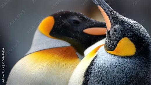 Emperor penguin pressing against another penguin, close up wildlife interaction outdoors