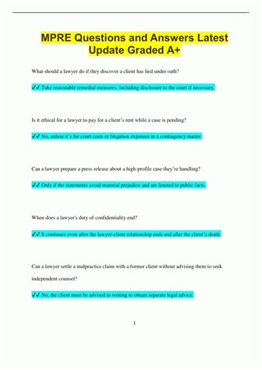 MPRE Questions and Answers Latest Update Graded A251