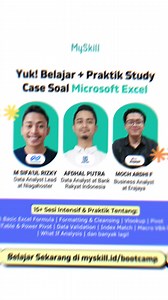 MICROSOFT EXCEL BOOTCAMP 🚀 15 SESI CUMA 390 RIBU‼️ 🔅 Bersama tutor expert dari berbagai top companies, seperti Erajaya, Astra International, Niagahoster, dan lainnya. 📍Materi: 1. Excel basic formula & function 2. Data formatting & cleansing 3. Vlookup & index match 4. Data validation 5. What if analysis 6. Pivot table & power pivot 7. Macro VBA 8. dan lainnya~ 📍Benefit: 1. Online Live class bersama expert 2. Real project portofolio* 3. Materi, recording, e-certificate 4. Intensive project me