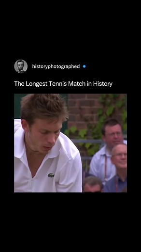 History Photographed on Instagram: "In 2010 at Wimbledon, John Isner and Nicolas Mahut battled in a match that lasted over 11 hours.⁠ ⁠ Spread across three days, the marathon ended with Isner winning 70–68 in the fifth set.⁠ ⁠ It remains the longest match in professional tennis history, both in time and games played.⁠ ⁠ Credit: @atptour"