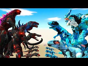 Lava Godzilla Team vs Giant Monster Team - Dino Bridge Challenge - Animal Revolt Battle Simulator