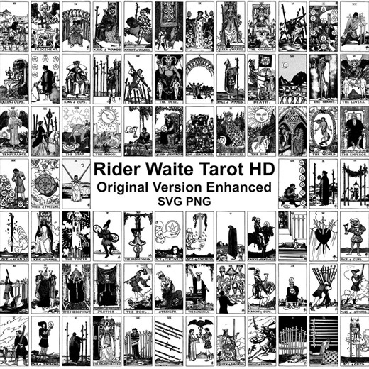 78 SVG & PNG Rider Waite Tarot Mega Bundle | Complete Original Deck, Major and Minor Arcana, Classic Black and White Tarot Cards - Etsy