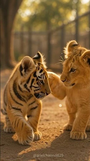 Lion and Tiger Love 🐯🦁 Playful Cub Moments