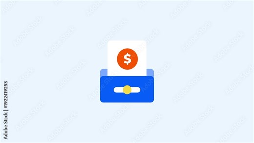 Blue wallet icon receiving a golden dollar coin represents a successful deposit or a secure digital payment into a personal electronic bank account