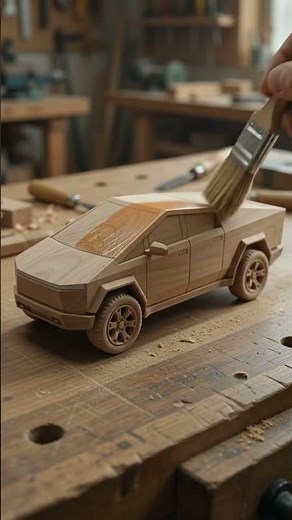 Wooden Cybertruck Carving 🚗🪵 | Full Crafting Process & Orange Paint | Satisfying ASMR