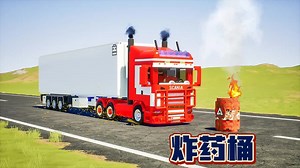 乐高游戏：汽车撞击炸药桶，冲击波粉碎整辆车！！