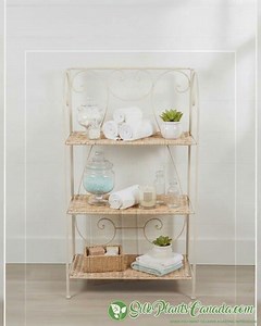 White Wash Metal Wicker Stand with 3 Shelves for Decor