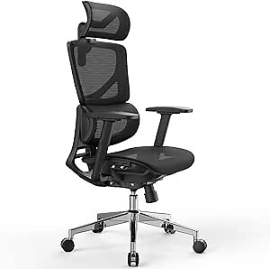 OdinLake L1 Ergo Upgrade 518 Black Ergonomic Mesh Office Chair – Big & Tall 350lbs, Adjustable Lumbar Support, Seat Depth, Height, Headrest, Armrests, High Back Desk Chair