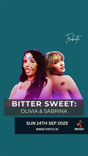 🎤 Pop Showdown: BITTER SWEET – A Tribute to Sabrina Carpenter & Olivia Rodrigo 📍 The TLT, Sunday 14th September 2025 From the creators of the hit show Taylor Fever comes BITTER SWEET – a must-see tribute concert celebrating two of pop’s biggest stars: Sabrina Carpenter and Olivia Rodrigo 🎶 Get ready for an unforgettable afternoon filled with chart-topping bangers, heartfelt ballads, and the electric energy of a friendly pop rivalry. Whether you're vibing to "Espresso" or belting out "Drivers 