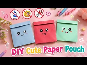 Cute paper pouch 👝/ how to make paper bag/no glue no tape no scissor diy craft