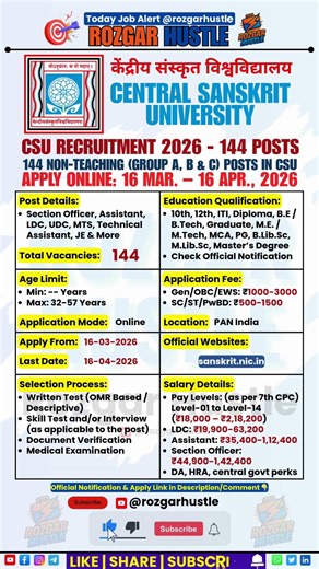 CSU Recruitment 2026 | 144 Posts | Apply Online