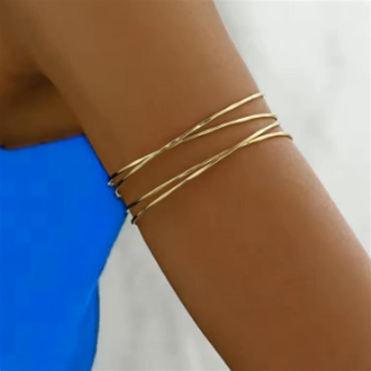 Minimalist Gold Geometric Upper Arm Cuff Bracelet – Boho Statement Bangle - Etsy