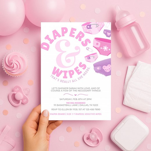 Pink Diaper & Wipes Baby Shower Invitation | Girl Baby Shower Evite | Editable Canva Template | 5x7 Digital Download Printable - Etsy