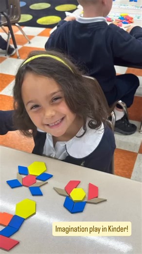 Creating masterpieces with pattern blocks in Kindergarten! | St. Apollinaris Catholic School