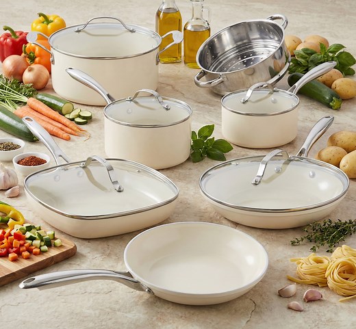 Gotham Steel 12-Piece Nonstick Ceramic Cookware Set with Stay Cool Handles, Cream