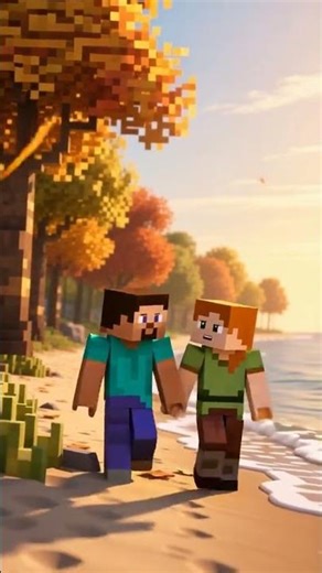 Steve & Alex’s Autumn Beach Walk – Romantic Minecraft Cinematic 🍂🌊