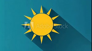A yellow sun icon on a teal background with a long shadow Stock Video