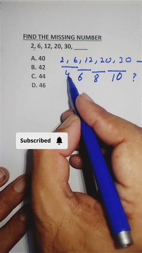 Missing Number in Sequence | 2, 6, 12, 20, 30, ? | Easy method