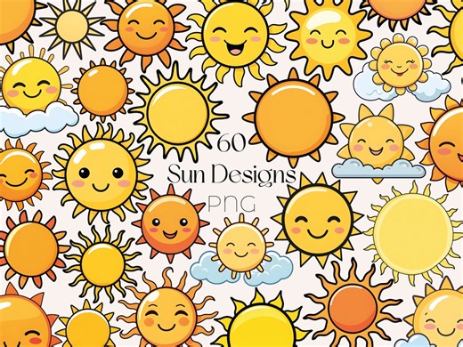 Cartoon Sun Clipart Bundle: Nursery Summer PNG (digital Download) - Etsy Australia