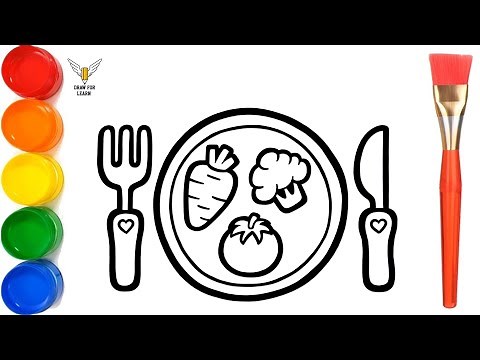 How to Draw vegetable plate drawing, Painting and Coloring for Kids & Toddlers | Draw, Paint