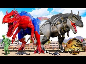 Superheroes On Dinosaurs Fighting vs T-Rex SpiderMan in Spider-Man Bridge Jurassic World Trilogy ⚡
