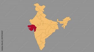 Gujarat map animated video. Map Highlighted on the India map with animation and colour with Gray background in video format.