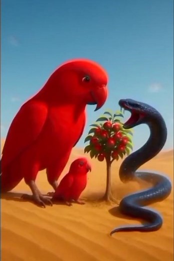 Helpless Parrot Watches Snake Attack in cherry tree