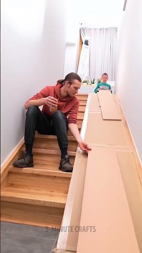 Dad Builds Staircase Slide for Son's Ultimate Fun 😄🛷