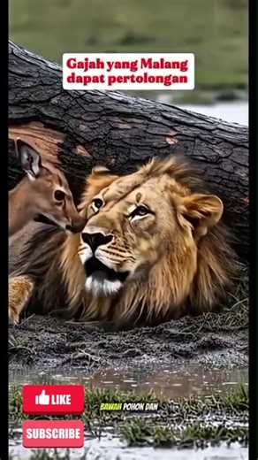 elephant helps lion crushed by tree #elephant #animals #lion