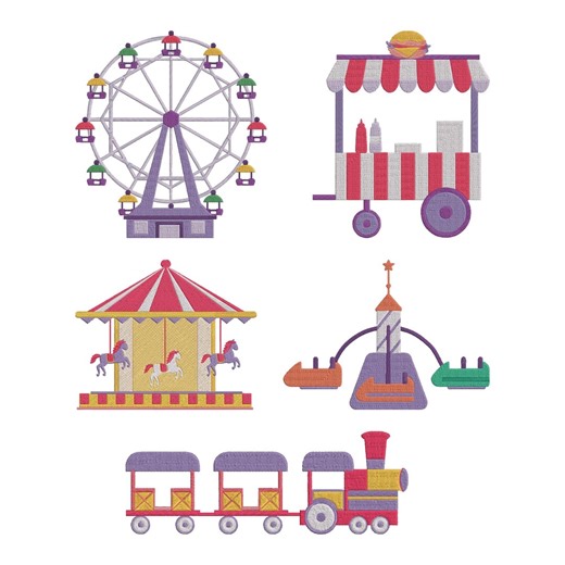 Carnival Fair Ride Embroidery Design, Ferris Wheel Carousel Train Food Cart Machine Embroidery File, 5 Design, 8 Size, Instant Download - Etsy Canada