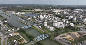 Aerial drone view of chemiepark in Marl Germany. large scale indsutry in the German ruhr area.