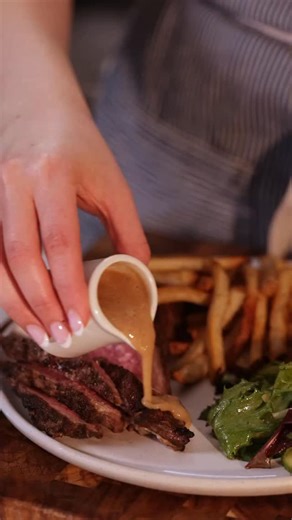 Grass-Fed Steak True Crisp’d Air-Fried French Fries Peppercorn Sauce = Fall’s ultimate indulgence! | True Food Kitchen