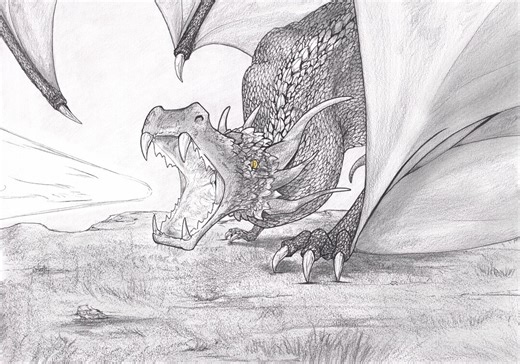 Fire-spitting Dragon, Download for Print Graphite Drawing - Etsy Canada
