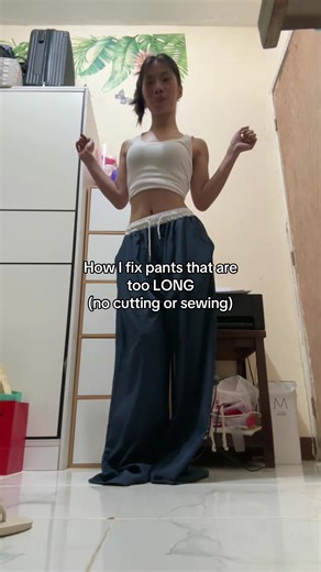 Easy Fix for Long Baggy Pants Without Sewing