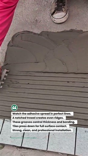 Perfect Adhesive Spread with Notched Trowel! #tiling #construction #tools