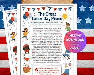 Labor Day Left Right Game Printable – Patriotic Picnic Party Story Game for Kids