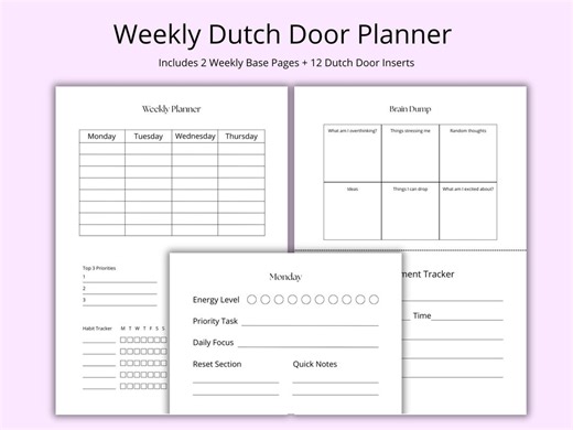 Weekly Dutch Door Planner Printable Modular Time Block & Project Inserts Editable Canva Template - Etsy