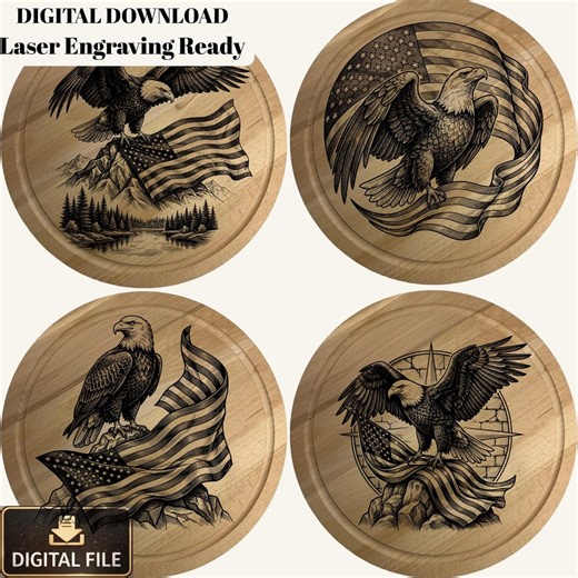 Bald Eagle Laser Engraving PNG SVG Bundle | 4 American Eagle & Flag Designs | Patriotic Wood Engraving Art | Digital Download - Etsy