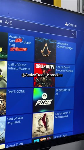 Uk Used 1TB Standard Ps4 That Comes With 17 Amazing Games And 1 New Pad is Available [Low Version]. Price 🏷️ : 310,000 _____________________ It comes with the following accessories and games : 1. One New Pad 2. The 17 Games Are: EAFC 26, CALL OF DUTY MW3, CALL OF DUTY BLACK OPS3, CALL OF DUTY INFINITE WARFARE, SPIDER-MAN, UNCHARTERED 4, ASSASSINS CREED 3, ASSASSINS CREED MIRAGE, ASSASSINS CREED 4, CRASH, GOD OF WAR RAGNAROK, GOD OF WAR 4, GOD OF WAR 3 REMASTERED. GTA SAN ANDREAS, GTA VICE CITY,