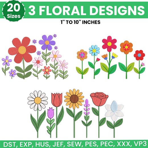 Spring Flowers Machine Embroidery, Aesthetic Flower Embroidery, Floral Embroidery, Gardening Embroidery Design, 20 Sizes, Instant Download - Etsy