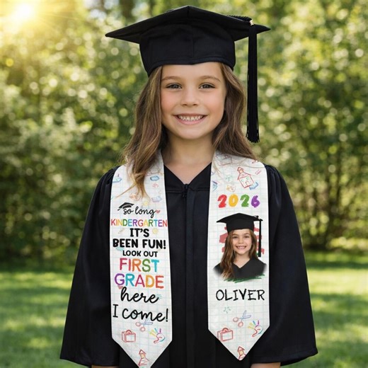 Personalized Preschool Graduation Stole With Name and Photo, Custom Kindergarten Graduation Sash, Class of 2026 Kids Graduation Gift - Etsy