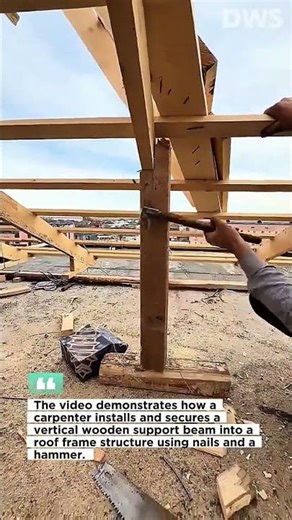 Traditional Carpentry Skill: Installing Wooden Roof Frame with Hammer