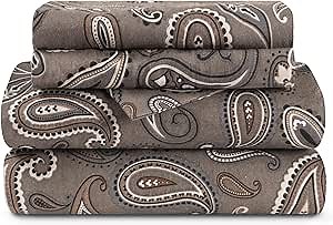 Superior Premium Cotton Flannel Sheets, All Season 100% Brushed Cotton Flannel Bedding, 4-Piece Sheet Set with Deep Fitting Pockets - Grey Paisley, Queen Bed